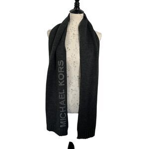 Michael Kors MK Gray Neck Scarf Knit Studded Bewjeled Logo 70"‎ Inch Scarf